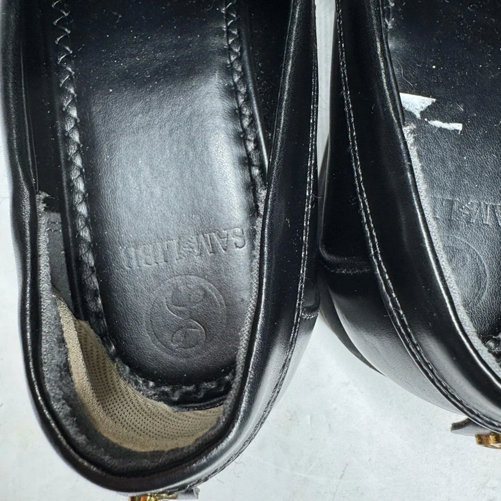 Sam & Libby Black Loafers Gold Accent 8 faux leather preppy work casual slip on